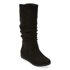 These St. John's Bay women's Korba tall slouch boots are a chic, comfy style you'll love wearing in cooler temps. They feature a flat traction sole for extra stability, a memory foam insole for greater comfort, a buckle overlay and pull-on design. Wear them over leggings or boots and a turtleneck. Features: Memory FoamAdditional Information: Traction Sole Provides Extra StabilityClosure Type: Pull OnFootwear Technology: Memory Foam InsoleShaft Circumference: 14 1/2 InchesBoot Shaft Height: 11 3/ Casual Suede Mid-calf Boots, Slouch Boots, Slouched Boots, Shoe Fits, Comfy Fashion, Boots Black, Black Boots, Memory Foam, Don't Forget