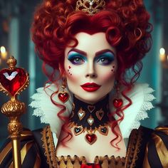 Queen Of Hearts Inspired Outfits, Queen Of Hearts Hair, Red Hair Halloween Costumes