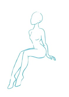 a blue line drawing of a woman's legs and body sitting on the floor