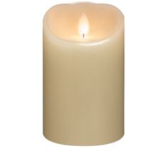 a white candle is lit on a white background