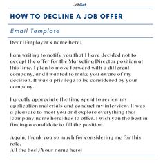 an email form with the words how to decline job offer