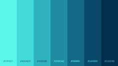 the color blue is shown in shades of teal, turquoise, and dark green