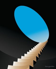 an image of stairs going up to the sky with a blue oval in the middle