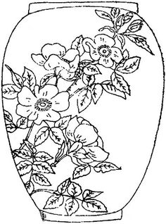 a vase with flowers in it on a white background, vintage line drawing or engraving