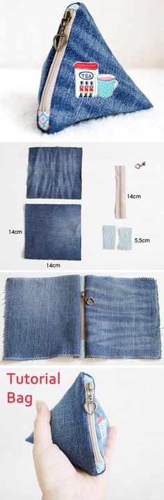 the instructions for how to make a denim pouch