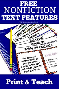 Nonfiction text features are important to teach. They are a powerful comprehension tool to add to grade level nonfiction text. These interactive notebook activities will help your students learn to use the power of nonfiction text features to find information. Join my e-mail list today, and add this powerful comprehension tool to your teaching tomorrow! Text Features First Grade, Fiction Text Features, Nonfiction Text Features, Classroom Anchor Charts, Teacher Freebies, Fiction Text, Elementary Learning, Teaching Third Grade, Text Structure