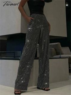 Tavimart New Women's Fashion Sparkly Pants Evening Club Luxury Straight Leg Trousers Partywear High waist Sequined Glitter Pants Glitter Outfits, Sparkly Pants, Eras Outfits, Glitter Pants, Club Luxury, Tie Outfit, Silver Pants, Concert Fits, Small Sweater