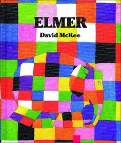 an elephant made out of multicolored squares with the words elmer on it