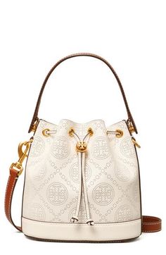 Tory Burch Bucket Bag, Hobo Bag Patterns, T Monogram, Tory Burch Shoulder Bag, Pennsylvania Dutch, Mini Bucket Bags, Drawstring Bucket Bag, Tory Burch Handbags, Brown Leather Shoulder Bag