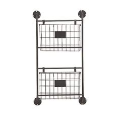 two metal baskets with wheels on each side, one is black and the other is white