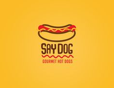 a hot dog with ketchup and mustard on it's bun logo design