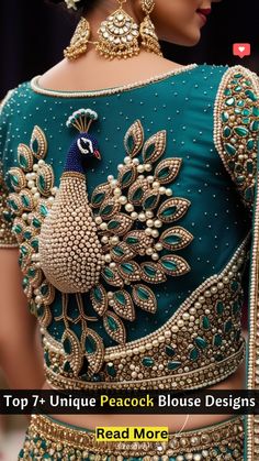 Flaunt your peacock pride! 🦚 Discover 7+ unique and stunning peacock blouse designs to elevate your saree or lehenga. From intricate embroidery to bold patterns, find the perfect piece to make a statement. #peacockblouse #fashion #indianwear #peacockdesign #peacockembroidery #peacockstyle #peacocksaree #peacocklehenga #unique #trendy Blouse Designs Peacock Design, Peacock Maggam Work, Blouse Designes, Embroidery Peacock Designs, Peacock Design Aari Work Blouse, Aari Work Peacock Designs, Different Blouse Designs, Blouse Designs For Wedding, Peacock Hand Embroidery Designs