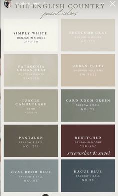 the english country paint color chart