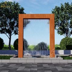 an artist's rendering of a water fountain in the middle of a park area