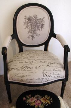 an old chair and ottoman are sitting next to each other