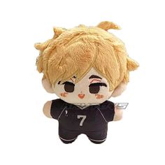 an anime doll with blonde hair wearing a black shirt