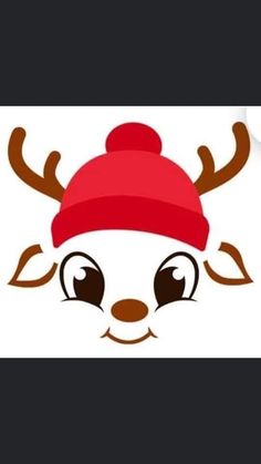 a reindeer with a red hat on it's head and brown antlers around its eyes