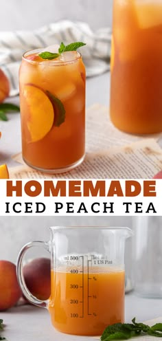 homemade iced peach tea recipe with fresh peaches and mint