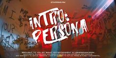 the poster for into pesona is shown in red and white letters on a black background