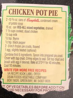 A picture of a list of ingredients Chicken Pot Pie With Cream Of Potato Soup, Chicken Pot Pie Easy, Pot Pie Easy, Pot Pie Recipe Easy, Turkey Pot Pie Recipe, Easy Chicken Pot Pie Recipe, Best Chicken Pot Pie, Cream Of Potato Soup, Homemade Chicken Pot Pie