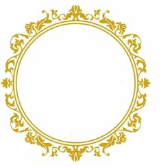 an ornate gold frame is shown in the middle of a white background with yellow accents