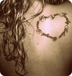 the back of a woman's shoulder with a tattoo saying hope you are brave