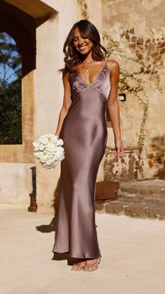 Ziah Maxi Dress - Mushroom - Buy Women's Dresses - Billy J Bronze Bridesmaid, Classy Timeless Wedding, Suit No Tie, Bronze Bridesmaid Dresses, Brown Groomsmen, Nude Bridesmaid Dresses, Top Bridesmaid Dresses, Cute Bridesmaid Dresses, Germany Wedding