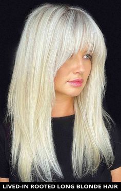 Don't miss this on-trend lived-in rooted long blonde hair that might change your life! Next, tap here to learn more about this look and also check out the rest of these 35 easiest hairstyles for long blonde hair. // Photo Credit: @rachelwstylist on Instagram Blonde Hair With Fringe, Easiest Hairstyles, Long Blonde Hair Cuts, Icy Blonde Balayage, Icy Blonde Hair, Wigs Straight, Blonde Wigs