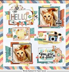 a scrapbook page with cats and pictures on it