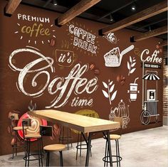 wallpaper for restaurant Chalk Writing, Coffee Shops Interior, Coffee Wallpaper, Cafe Wall, Coffee Shop Design, Coffee Shop Decor, Cafe Interior Design, Coffee Cafe, Restaurant Interior