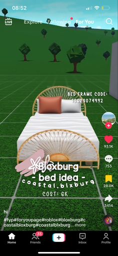 the bed is made up and ready to be used for an interactive game on the phone