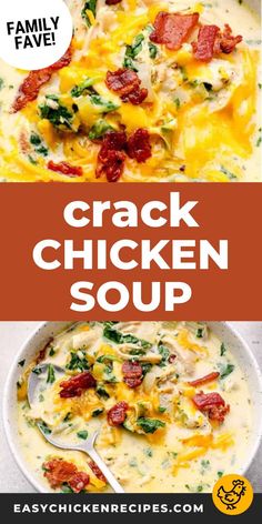 This one-pot, 30-minute, creamy crack chicken soup recipe is unbelievably flavorful, addictive, and easy to make! It's the ultimate comfort dinner, filled with bacon, ranch, shredded chicken, cream cheese, and a delicious broth. Bowl Chicken, Soup Recipes Slow Cooker, Crock Pot Soup, Ranch Seasoning, Crockpot Recipes Slow Cooker, Chicken Tacos