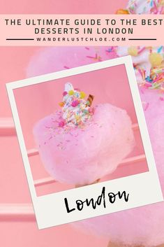 a pink donut with sprinkles on top and the words london below it