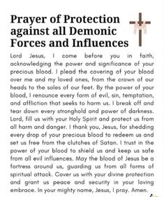 an article from the bible about prayer and protection against all demonic forces, including jesus's crucifix