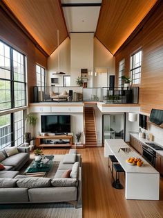 a living room filled with furniture and lots of windows