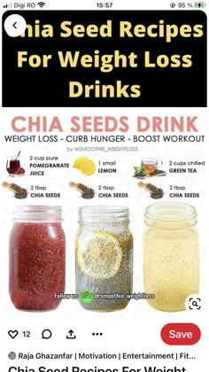 Chia Seed Drinks, Smoothies Vegan, Seed Recipes, Chia Seed Recipes, Makanan Diet, Healthy Drinks Recipes, Fat Burner Drinks, Water Recipes