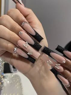 Multicolor  Collar    Color Nails Embellished   Nail,Hand & Foot Care Black French Nails, Solid Color Nails, Nagel Tips, Nails Set, Unique Acrylic Nails, Nail Supplies, Fake Nail, Nail Length