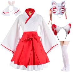 PRICES MAY VARY. Made of cotton blend, polyester, Kimono top *1,Skirt with belt*1,Fox costume hairband *1, Necktie with bell*1 , Fox mask *1 , Over the knee high white sock*1 Kimono top *1,Skirt with belt*1,Fox costume hairband *1, Necktie with bell*1 , Over the knee high white sock*1 This set is classic Japanese anime kimono kitsune fox cosplay costume. Suit for: Daily casual wear,fun as birthday or holiday gifts,Halloween party uniforms, Mother's day gift,gothic lolita costume, christmas(Xmas) Red And White Kimono, Fox Cosplay, Socks Halloween, Fox Costume, Japanese Costume, Anime Kimono, White Kimono, Short Kimono, Anime Costumes