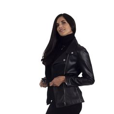 Add an edgy touch to any outfit with this women's faux-leather biker jacket by Nine West.  Faux-leather construction Asymmetrical zipper front Long sleeves Adjustable belt 2 pockets No HoodFIT & SIZING Designed to hit just below the waist LightweightFABRIC & CARE Polyurethane Lining: polyester Metal snaps, zippers and buckle Dry clean Imported Size: Large. Color: Black. Gender: unisex. Age Group: adult. Reunion Ideas, Petite Size Chart, Faux Leather Biker Jacket, Leather Biker Jacket, Womens Size Chart, Adjustable Belt, Biker Jacket, Nine West, Gender Female