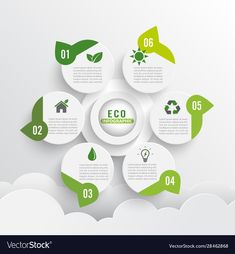 green eco info graphics with white clouds