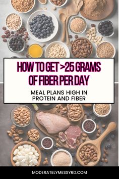 the cover of how to get 25 grams of fiber per day meal plans high in protein and fiber