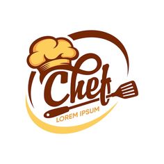 a chef logo with a spoon and spatula on the bottom, in brown colors