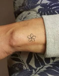 a woman's arm with a small clover tattoo on the left side of her wrist