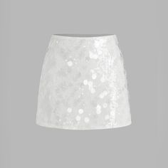 Fit Type: Regular Waist Line: Mid Rise Lining: Lined Length: Mini Material Composition: 100% Polyester Stretch: Medium Material: Sequins Sparkly Skirts, Sabrina Outfits, White Sequin Skirt, Sequin Skirt Outfit, Sequence Skirt, Coldplay Concert, Sparkly Skirt, Clothing Board, Sparkle Skirt