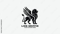 the lion griffin logo is designed in black and white