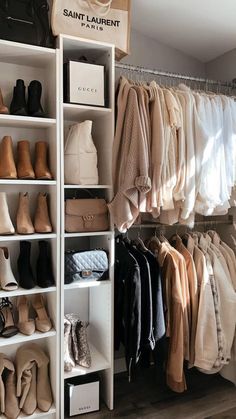 Beige Aesthetic Wardrobe, Open Wardrobe Aesthetic, Better Wardrobe Vision Board, Closet Organization Inspo Aesthetic, Container Store Closet Organization, Vision Board Wardrobe, Minimalist Closet Aesthetic, Classy Wardrobe Design, Closet Aesthetic Organization