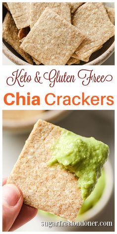 crackers with guacamole on top and the words keto & gluen free