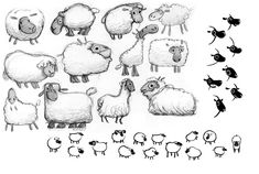 the sheep are all different sizes and shapes, but one is drawn to look like them