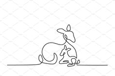 a kangaroo and its baby are sitting on the ground, one continuous line drawing by hand