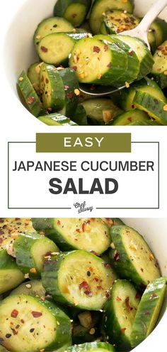 an image of japanese cucumber salad in a bowl with the title above it